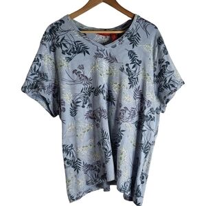 Gloria Vanderbilt Blue and Green Floral V-Neck Top
